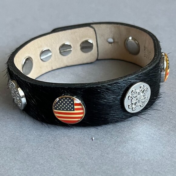 Rustic Cuff Patriotic Bracelet Logo and Flag Calfhair - Picture 1 of 4